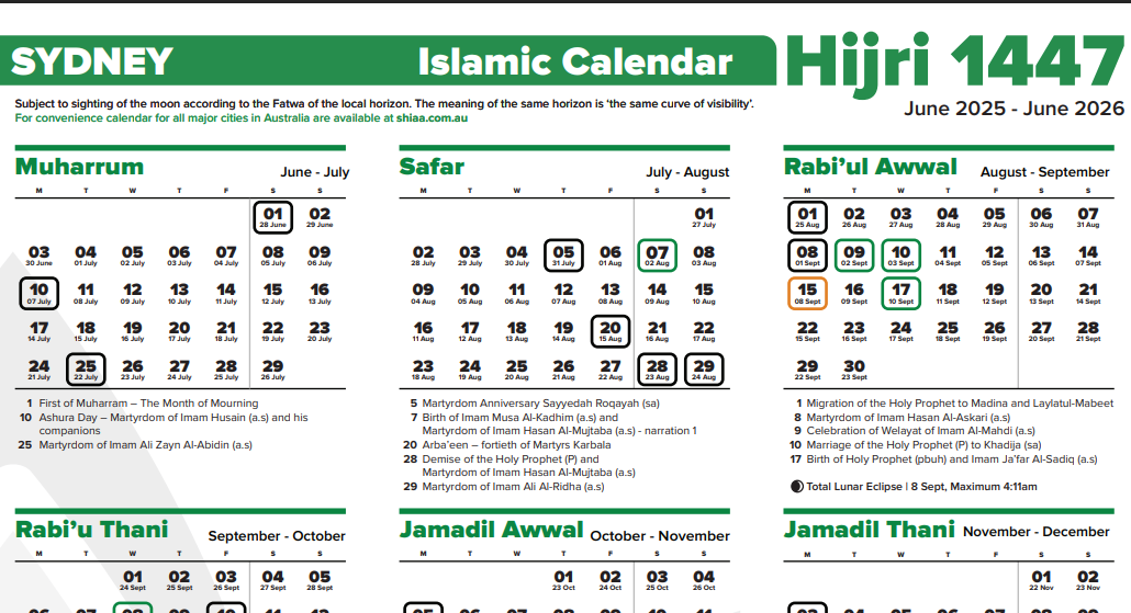 1447 Hjiri Calendar